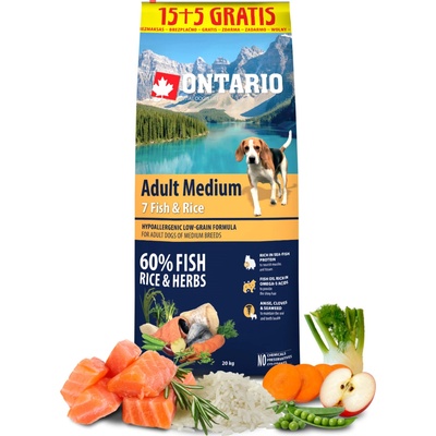 Ontario Adult Medium 7 Fish & Rice 20 kg