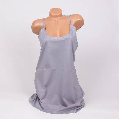 Памучна нощница в сиво с тънка презрамка