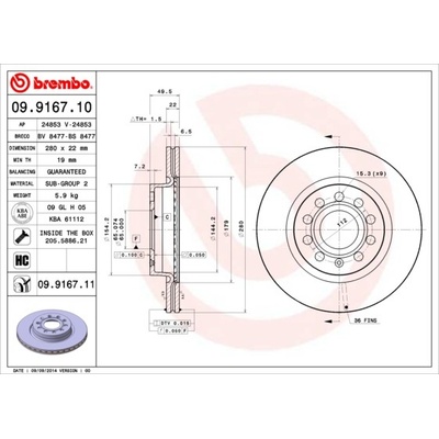 09.9167.11 BREMBO Brzdový kotouč – Hledejceny.cz