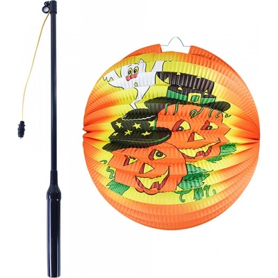 Lampión Halloween veselé tekvica 25 cm so svietiacou paličkou 40 cm