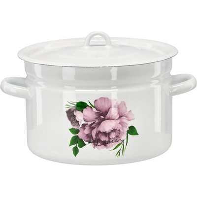CHOMIK Smaltovaný hrniec 9 l 26 cm biely Pivónia Laura CH-EMA2639