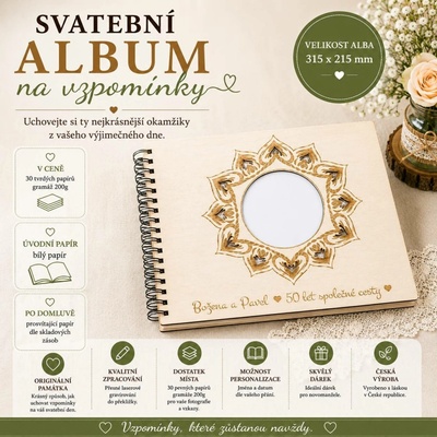 Svatební album s dřevěnými deskami | Personalizované fotoalbum – Zboží Dáma