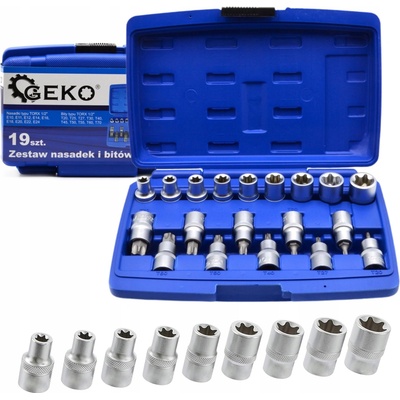 Sada nástrčných hlavic a bitů TORX 1/2", 19ks GEKO G13565