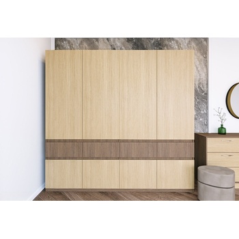 IRIM Гардероб четирикрилен с чекмеджета СИТИ 1046 орех линеа / дъб линеа