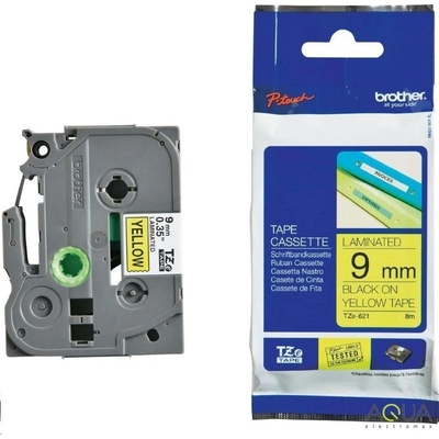 Brother páska do tiskárny štítků, Brother, TZE-S621, černý tisk/žlutý podklad, 9 mm TZES621