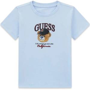 GUESS Светло синя тениска за мини момче с мечка и надпис Guess