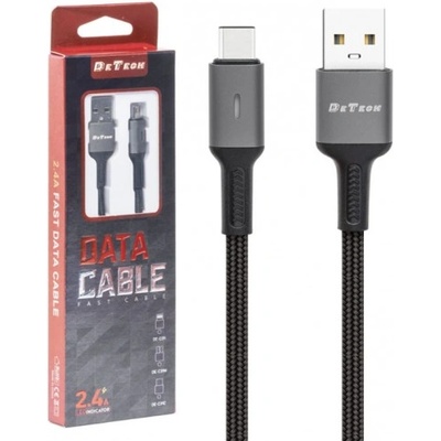 Кабел за данни Tupe-C to USB DeTech DE-C39 Черен (Кабел за данни Tupe-C to USB DeTech DE-C39 Черен)