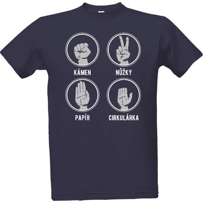 Tričko s potiskem Kámen nůžky papír cirkulárka pánské denim