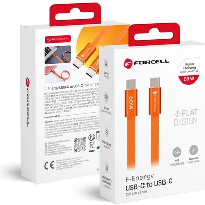 Forcell CCFN23 USB-C / USB-C plochý 60W PD QC4.0 AVS 1,2m oranžový