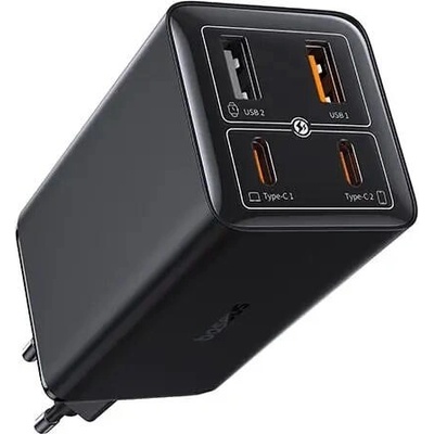 Baseus GaN6 Pro зарядно за телефон/таблет, 2C+2U 100, Cluster Black, с кабел USB-C към USB-C, 100W, 20V/5A, 1m, черен (P10162705112-00)