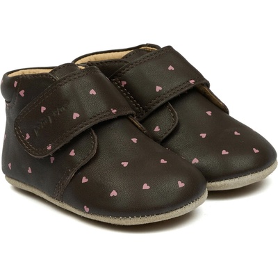 Pom Pom detské kožené barefoot capáčky Beginners Heart AOP hnedé