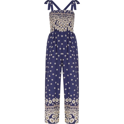 Mela London Women's Navy Daisy Border Shirred Tie Jumpsuits - Navy