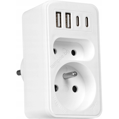 Vayox Разклонител 2 гнезда + 2xUSB-C + 2xUSB-A (BX0074)