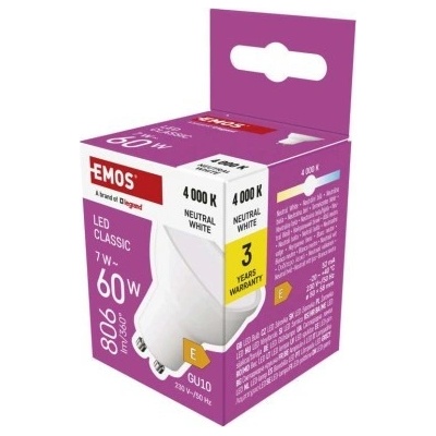 Emos LED žárovka Classic MR16 GU10 7 W neutrální