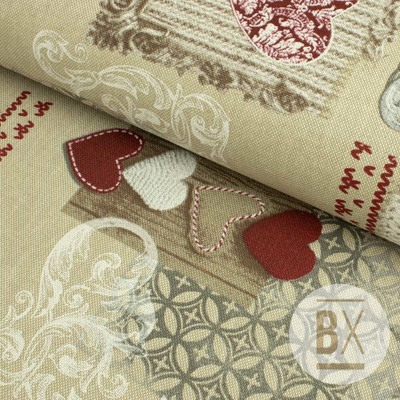 Bavlna Tália - Patchwork srdiečka červená