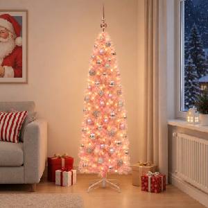 vidaXL Изкуствена тясна коледна елха с топка 180 см 300 LED светодиода (3461097)
