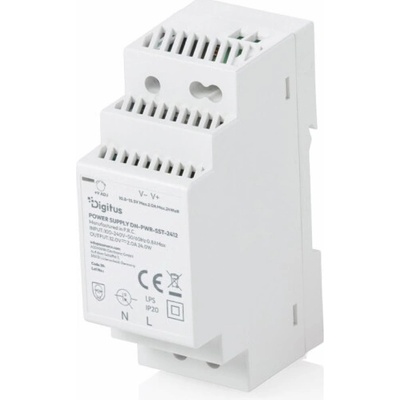 DIGITUS 12V / 2A / 24W Stupňovitý napájecí zdroj na DIN lištu (tenký, třída II)