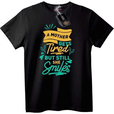 NOONEBRAND Тениска Уморена Майка с Усмивка - 5XL, Black