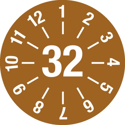 Kontrolná nálepka 32, hnedá, fólia samolepiaca, 25 mm, BJ = 5 x 15 ks