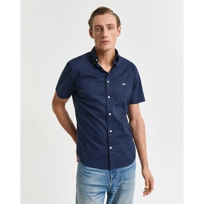 Gant Риза с къс ръкав Gant Regular Fit Classic Poplin Short Sleeve Shirt - Marine