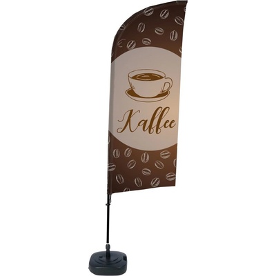Jansen Display Kompletní sada reklamní vlajky ve tvaru křídla, Káva, německy, 1105 x 3300 mm