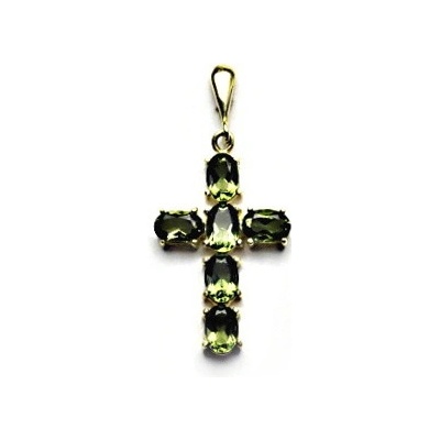 Čištín Zlatý přívěsek křížek přírodní vltavín žluté i bílé zlato P 1239 22