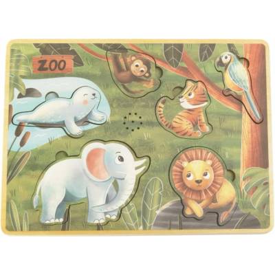 Dřevěné vkládací puzzle se zvuky - zvířátka ze ZOO