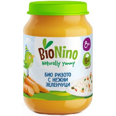 Био пюре BioNino - Ризото със зеленчуци, 8 м+, 190 g (BN2294)