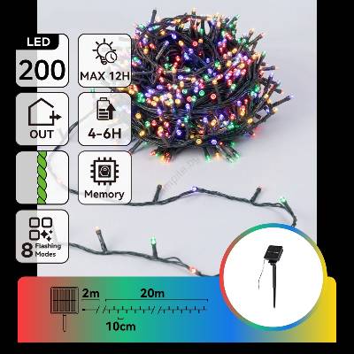 Aigostar - LED соларна коледна гирлянда 200 x LED / 8 режима, 22 m, IP65, многоцветна, 800 mAh (AI2402)