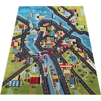 Makro Abra Uličky Color Kids 03 Ceta Domy Řeka Lodě zelený modrý