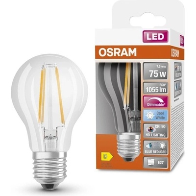 Osram 4058075602519 Stmívatelná LED průhledná žárovka E27 7,5 W SUPERSTAR, studená bílá