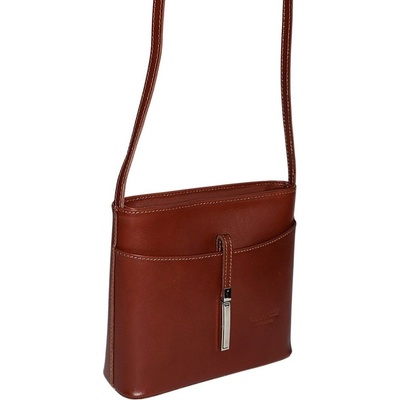 Maxmoda klasická talianska koňakovo dámska kožená taška cez rameno 22 × 19 cm hnedá