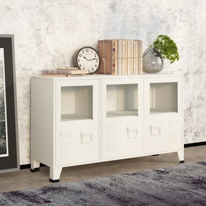 vidaXL Индустриален бюфет, бял, 105x35x62 см, метал и стъкло (339609)