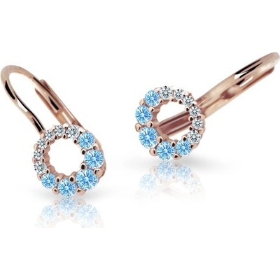 Danfil dětské náušnice C2154 z růžového zlata s kamínky Arctic Blue zapínání klapka