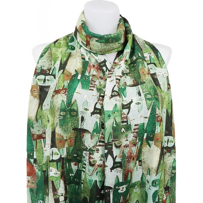 Biju dámský teplý obdélníkový šál 3015-35 abstraktní kočky se zlatou nitkou zelené 7200672-5 – Zboží Mobilmania