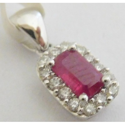 Klenoty Budín zlatý diamantový přívěsek zlato bílého zlata s brilianty a červeným přírodním rubínem 3870052