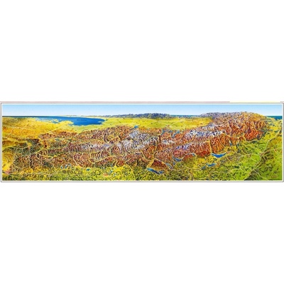 Alpy - velká panoramatická mapa 215 x 60 cm, lamino + černý hliníkový rám