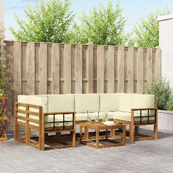 vidaXL Комплект дивани за открито 7 pcs Натурален и Крема (3366088)