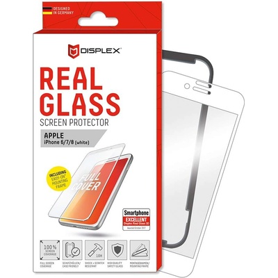 Displex Real Glass 10H Protector 3D Full Cover - калено стъклено защитно покритие за дисплея на iPhone 8, iPhone 7, iPhone 6S (бял-прозрачен)