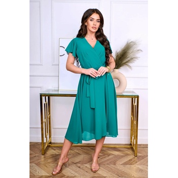 Dámské zavinovací šaty KASANDRA midi zelené Zelená Smaragdová 0020004