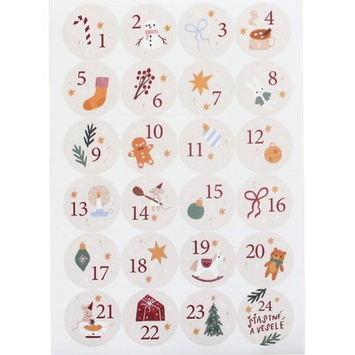 Bella Rose Samolepky na adventní kalendář Vánoční myšky, béžová barva, papír