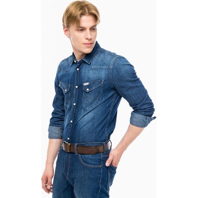 Wrangler pánska košeľa Western Denim W59741B4E modrá