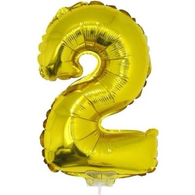 Foliový balónek číslo 2 zlatý 41 cm + tyčka