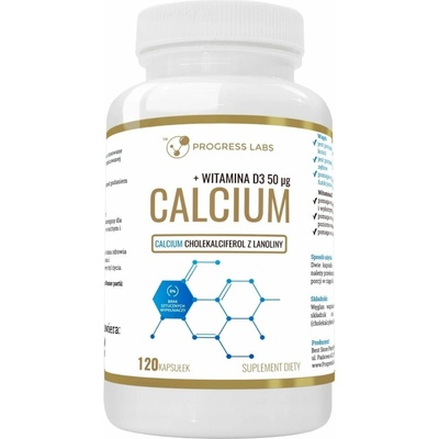 Progress Labs Uhličitan vápenatý 1000 mg + vitamín D3 2000 IU 120 kapsúl