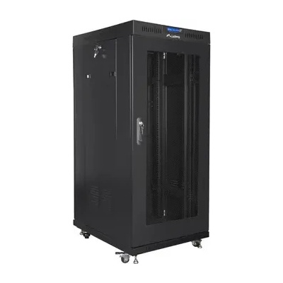 Lanberg Комуникационен шкаф, Lanberg rack cabinet 19" free-standing 27U / 600x800 self-assembly flat pack with mesh door LCD, black (FF01-6827-23BL)