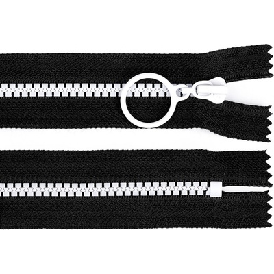 Kostěný zip barevný No 5 délka 15 cm s ozdobným jezdcem Varianta: 14 (322) černá bílá, Balení: 1 ks