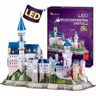 CubicFun 3D puzzle svítící Zámok Neuschwanstein 128 ks