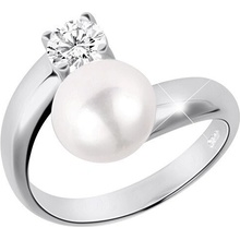 JwL Luxury Pearls strieborný prsteň s bielou perlou a čírym kryštálom JL0432