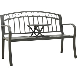vidaXL Градинска пейка с масичка, сива, 120 см, стомана (319585)
