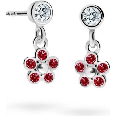 Danfil dětské náušnice kytičky C2744 z bílého zlata s kamínky Ruby Dark zapínání balónek